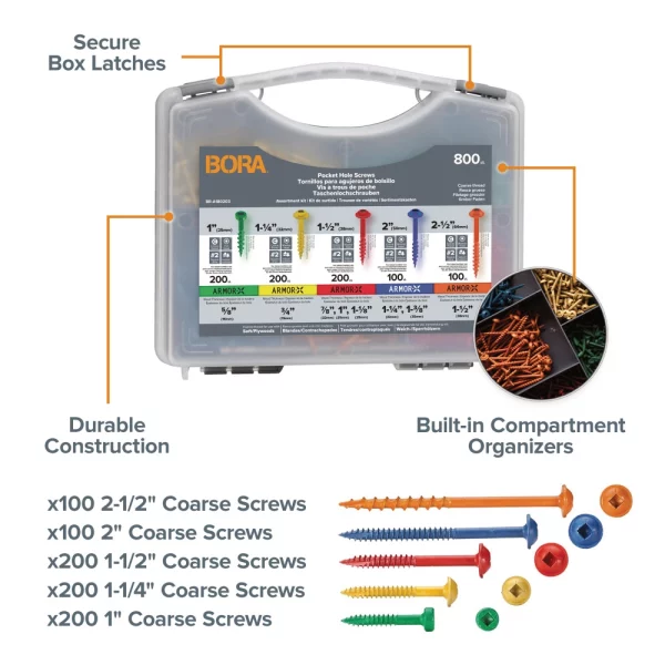 BORA 800-Piece Pocket-Hole Screw Kit Coarse | BR-A180203 - Image 2