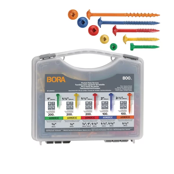 BORA 800-Piece Pocket-Hole Screw Kit Fine | BR-A180403